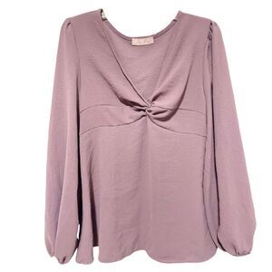 Lilac Bubble Flounce Sleeve Surplice Knot Blouse Tunic Top